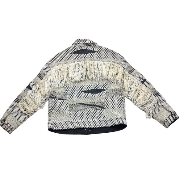 Levi's Made & Crafted Tribal Trucker Fringe Boxy Jacket Size 1 Unisex Blue White - Picture 9 of 10